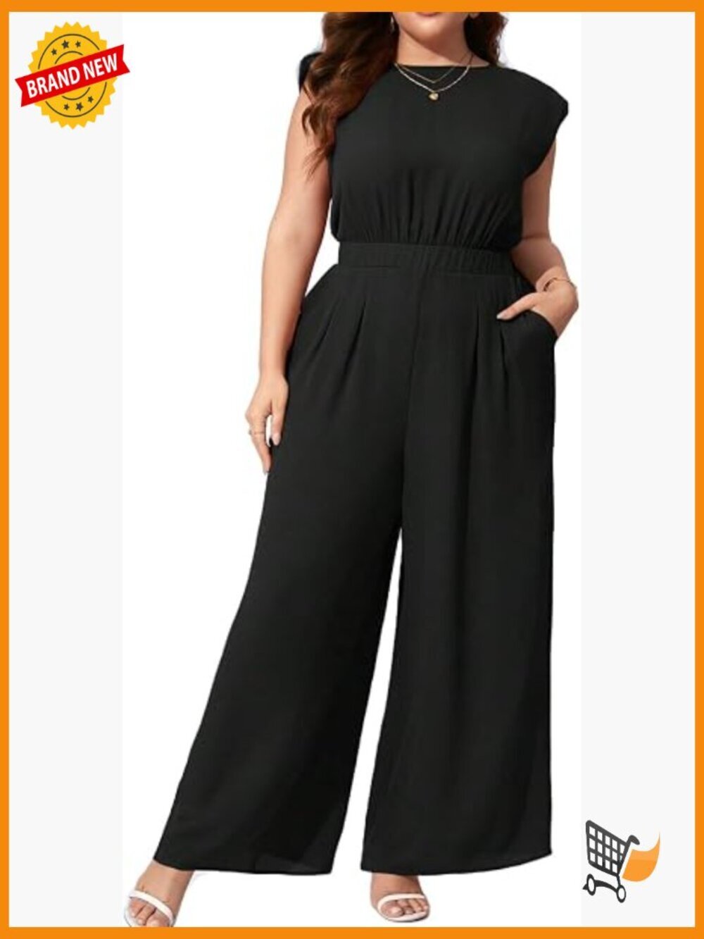Plus Size Wide Leg Jumpsuit with Pockets - Round Neck Tank Sleeveless